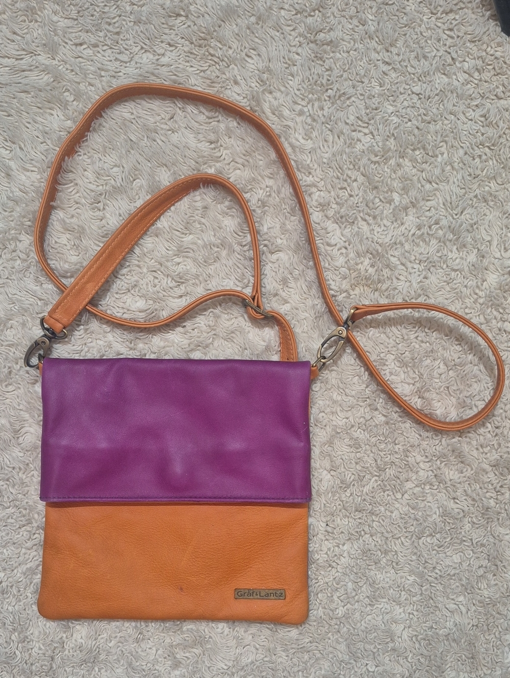 Graf & Lantz Colorblock JODI Crossbody Magenta Pumpkin Travel Bag Flap Purse - Picture 2 of 5
